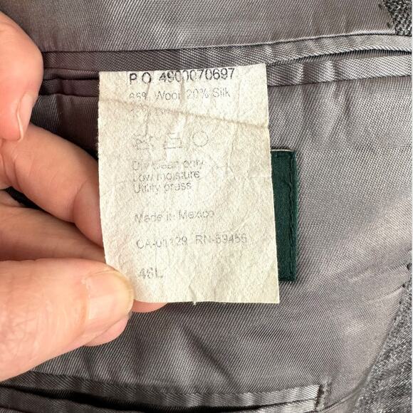 Lauren Ralph Lauren Wool Silk Blend Gray Plaid Two Button Blazer Men's Size 46L - Picture 13 of 13